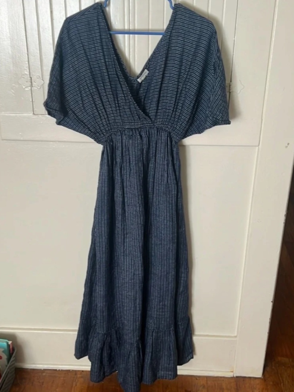 World Market Navy Boho Prairie Dress with White Stripes